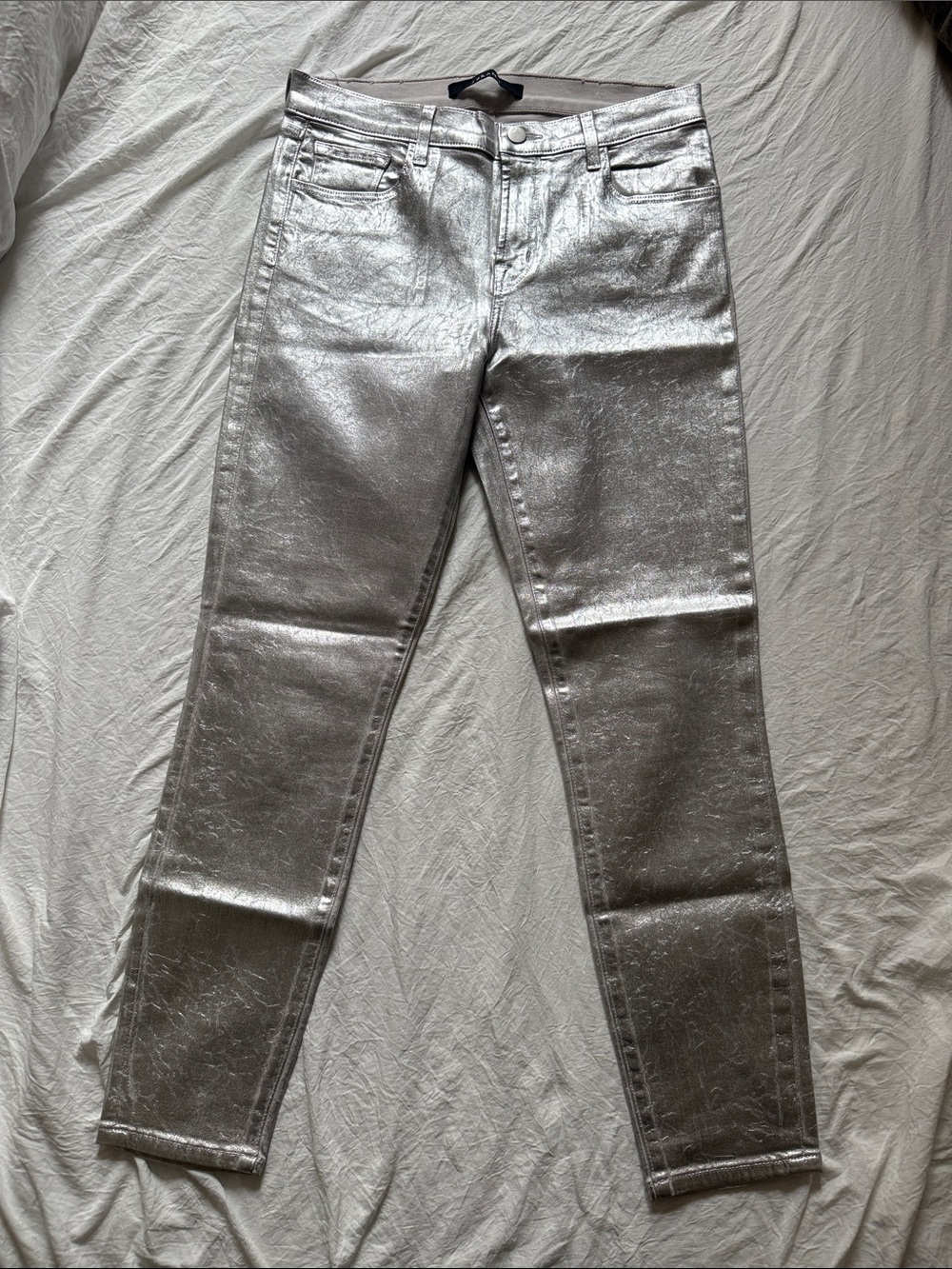 J Brand Shimmery Silver Skinny Jeans 29